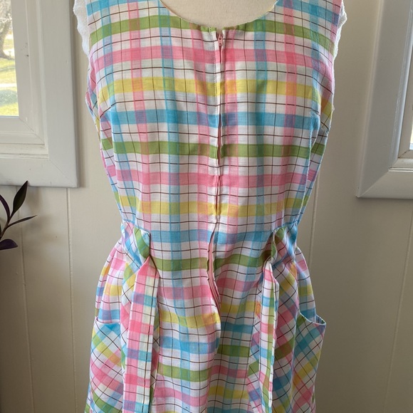 Vintage 60s Pastel Rainbow Plaid Zip Front Belted Housedress M/L - Picture 9 of 9